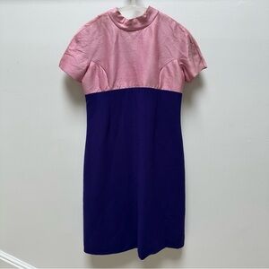Vintage Pink and Purple Color Block Short Sleeve Dress